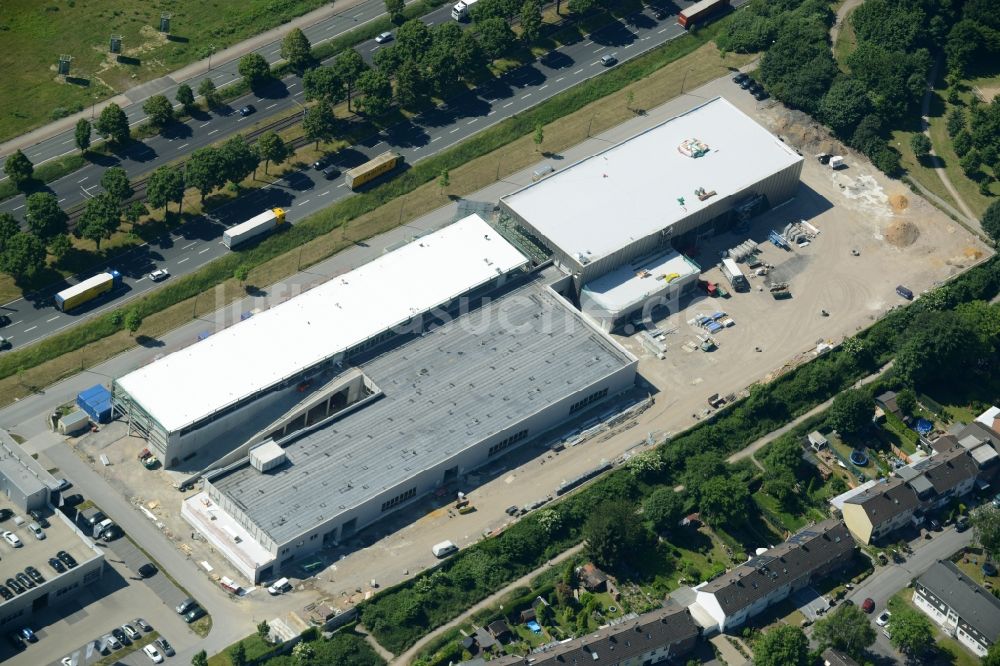 Dortmund von oben - Baustelle zum Neubau eine Büro- und Geschäftshauskomplexes an der Ludwig-Lohner-Straße in Dortmund im Bundesland Nordrhein-Westfalen