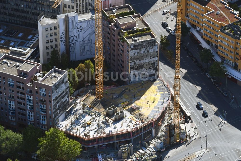 Luftbild Berlin - Baustelle zum Neubau des Bürohaus- Gebäude Nürnberger Straße im Ortsteil Charlottenburg in Berlin, Deutschland