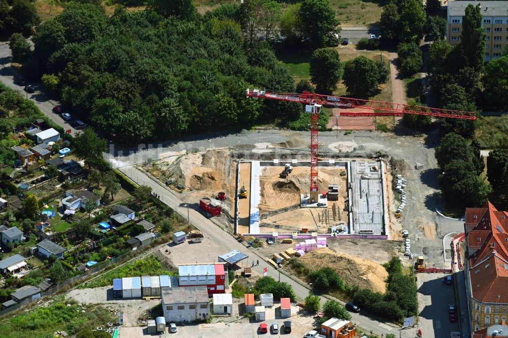 Leipzig aus der Vogelperspektive: Baustelle zum Neubau Campus Quartiersschule in Leipzig im Bundesland Sachsen, Deutschland