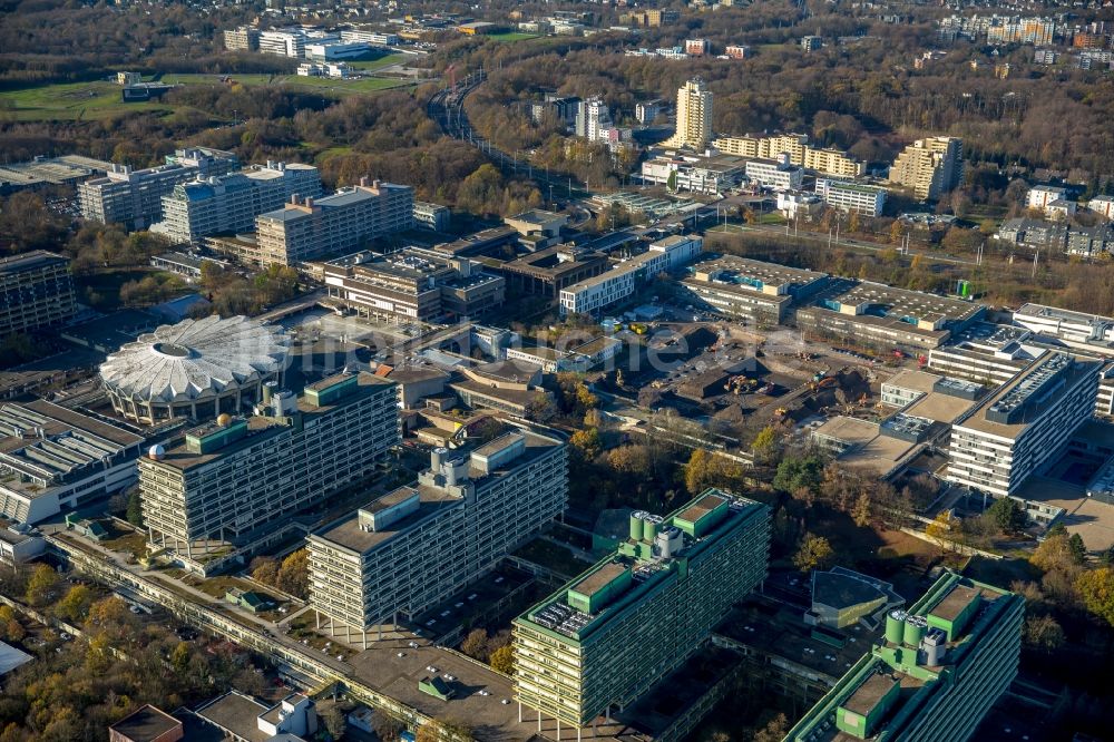 Bochum aus der Vogelperspektive: Baustelle zum Neubau am Campus der RUB Ruhr-Universität Bochum im Bundesland Nordrhein-Westfalen