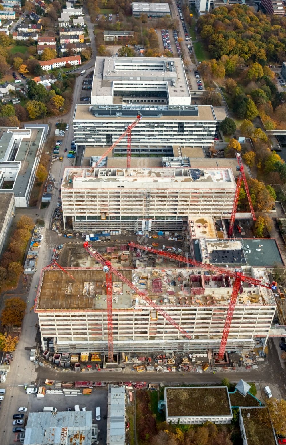 Bochum von oben - Baustelle zum Neubau am Campus der RUB Ruhr-Universität Bochum im Bundesland Nordrhein-Westfalen