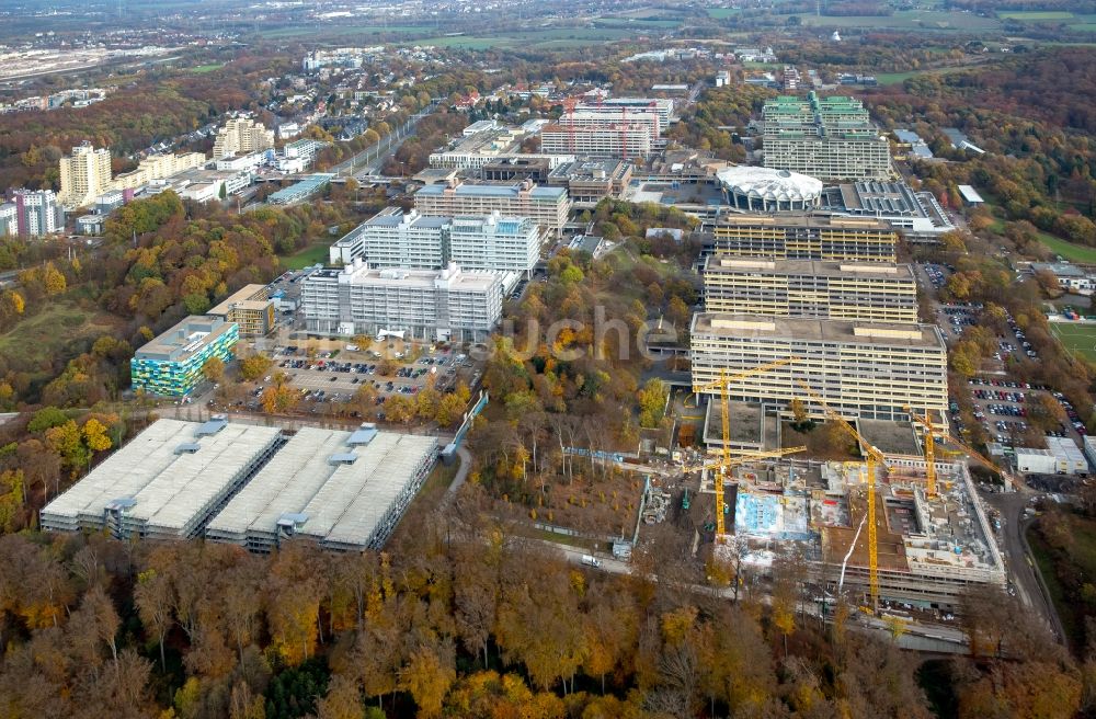 Bochum aus der Vogelperspektive: Baustelle zum Neubau am Campus der RUB Ruhr-Universität Bochum im Bundesland Nordrhein-Westfalen