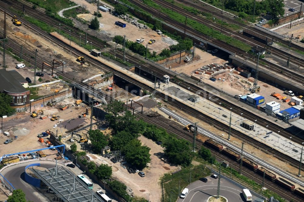 Luftbild Magdeburg - Baustelle zum Neubau des Citytunnels im Zuge der Bahnbrückensanierung der Deutschen Bahn in Magdeburg im Bundesland Sachsen-Anhalt