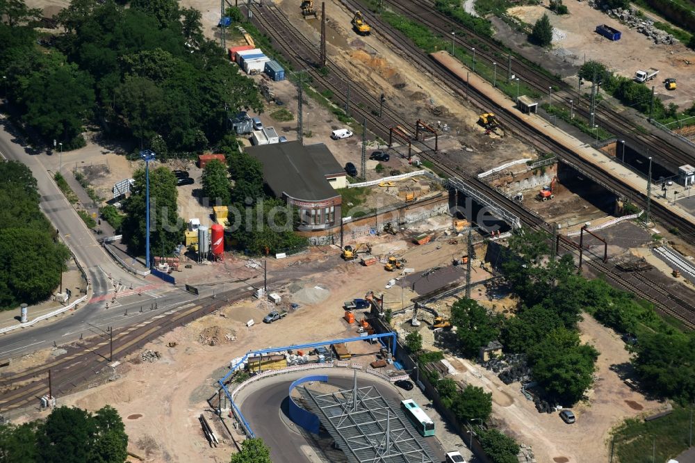 Luftaufnahme Magdeburg - Baustelle zum Neubau des Citytunnels im Zuge der Bahnbrückensanierung der Deutschen Bahn in Magdeburg im Bundesland Sachsen-Anhalt