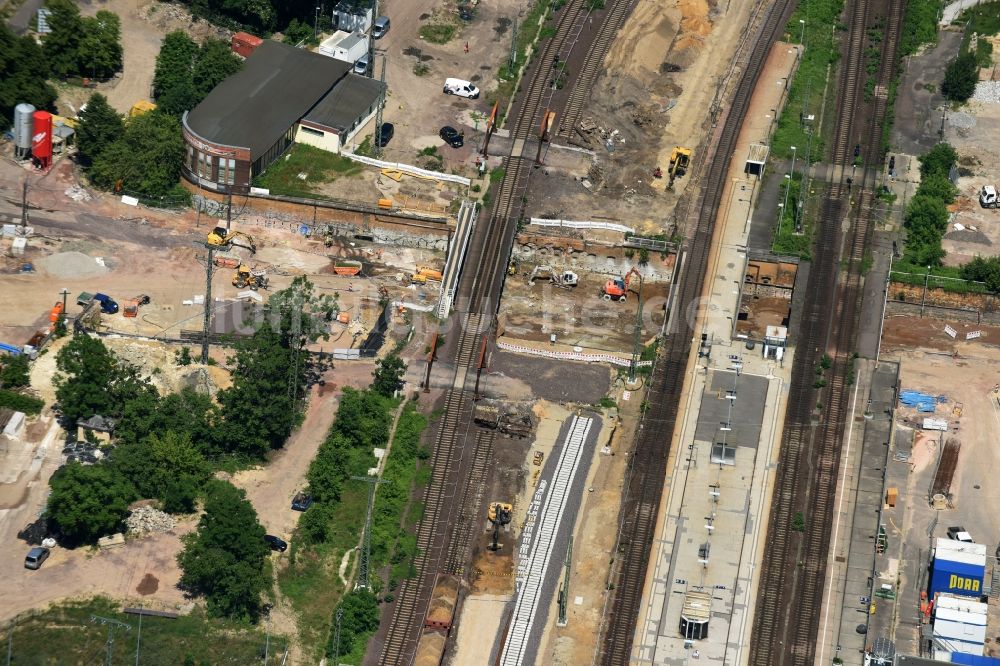 Magdeburg aus der Vogelperspektive: Baustelle zum Neubau des Citytunnels im Zuge der Bahnbrückensanierung der Deutschen Bahn in Magdeburg im Bundesland Sachsen-Anhalt