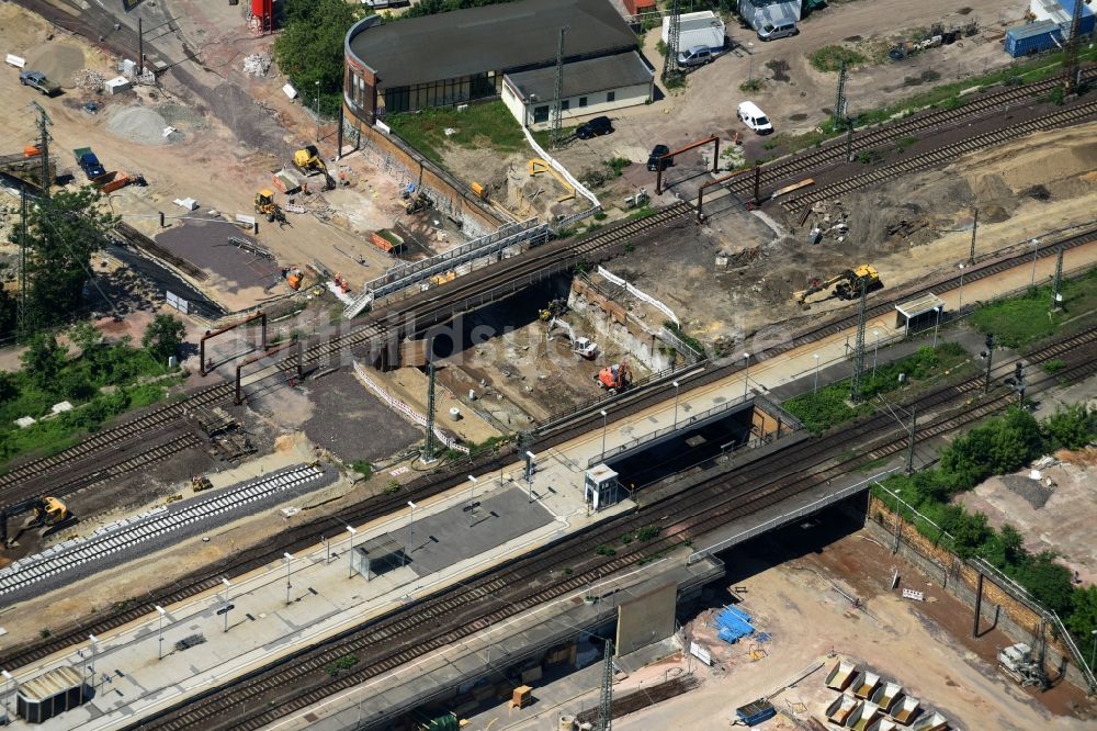 Luftbild Magdeburg - Baustelle zum Neubau des Citytunnels im Zuge der Bahnbrückensanierung der Deutschen Bahn in Magdeburg im Bundesland Sachsen-Anhalt