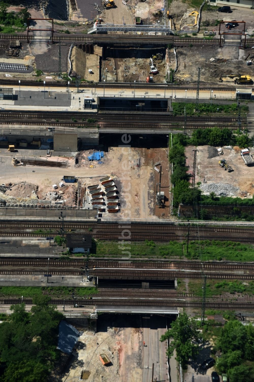 Luftbild Magdeburg - Baustelle zum Neubau des Citytunnels im Zuge der Bahnbrückensanierung der Deutschen Bahn in Magdeburg im Bundesland Sachsen-Anhalt