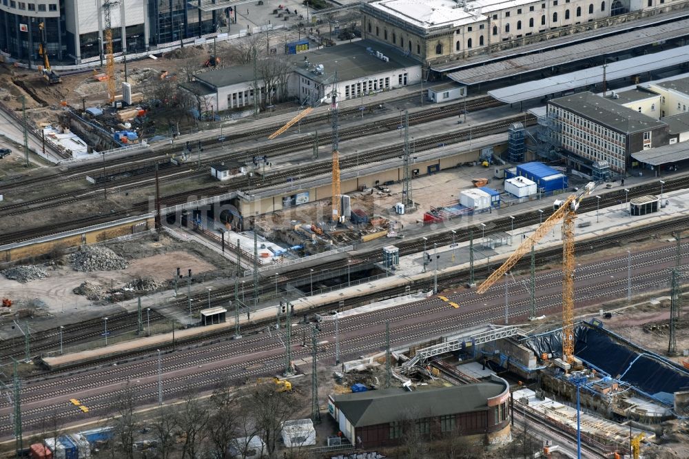 Luftbild Magdeburg - Baustelle zum Neubau des Citytunnels im Zuge der Bahnbrückensanierung der Deutschen Bahn in Magdeburg im Bundesland Sachsen-Anhalt