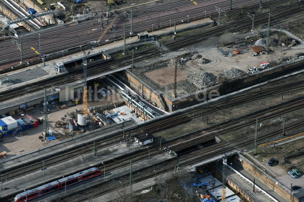 Luftbild Magdeburg - Baustelle zum Neubau des Citytunnels im Zuge der Bahnbrückensanierung der Deutschen Bahn in Magdeburg im Bundesland Sachsen-Anhalt