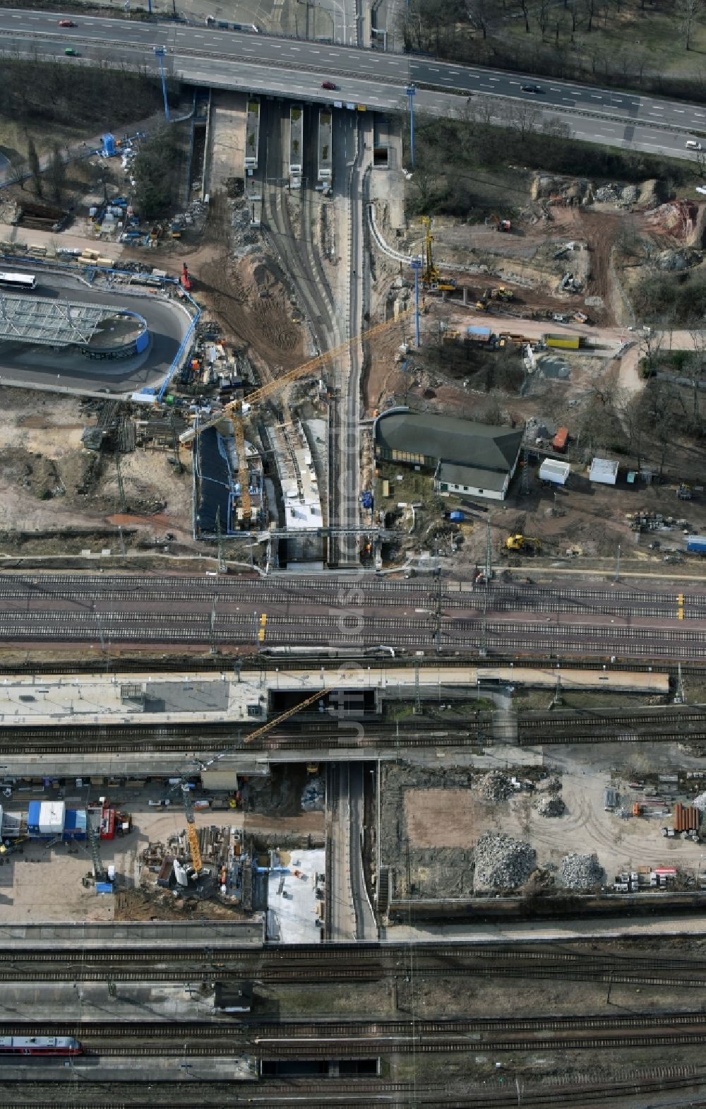 Luftbild Magdeburg - Baustelle zum Neubau des Citytunnels im Zuge der Bahnbrückensanierung der Deutschen Bahn in Magdeburg im Bundesland Sachsen-Anhalt