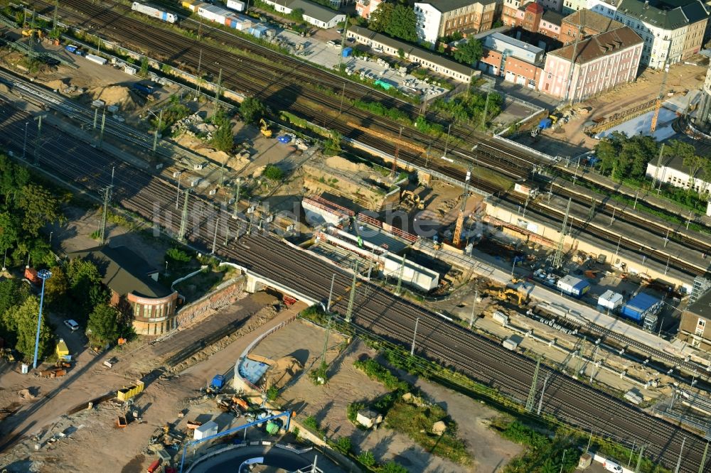 Luftbild Magdeburg - Baustelle zum Neubau des Citytunnels im Zuge der Bahnbrückensanierung der Deutschen Bahn in Magdeburg im Bundesland Sachsen-Anhalt