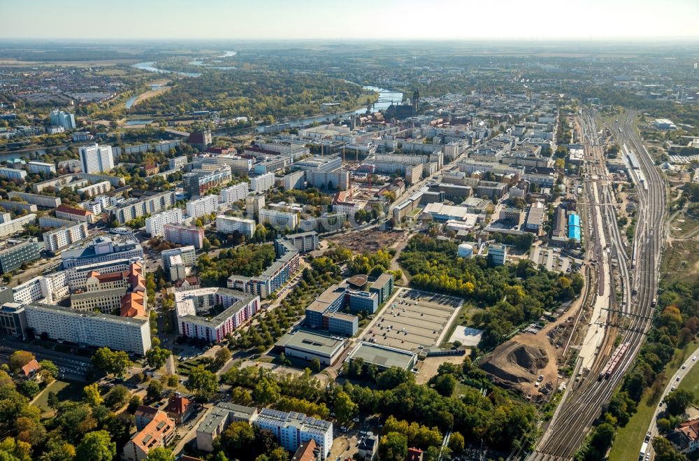 Magdeburg aus der Vogelperspektive: Baustelle zum Neubau des Citytunnels im Zuge der Bahnbrückensanierung der Deutschen Bahn in Magdeburg im Bundesland Sachsen-Anhalt