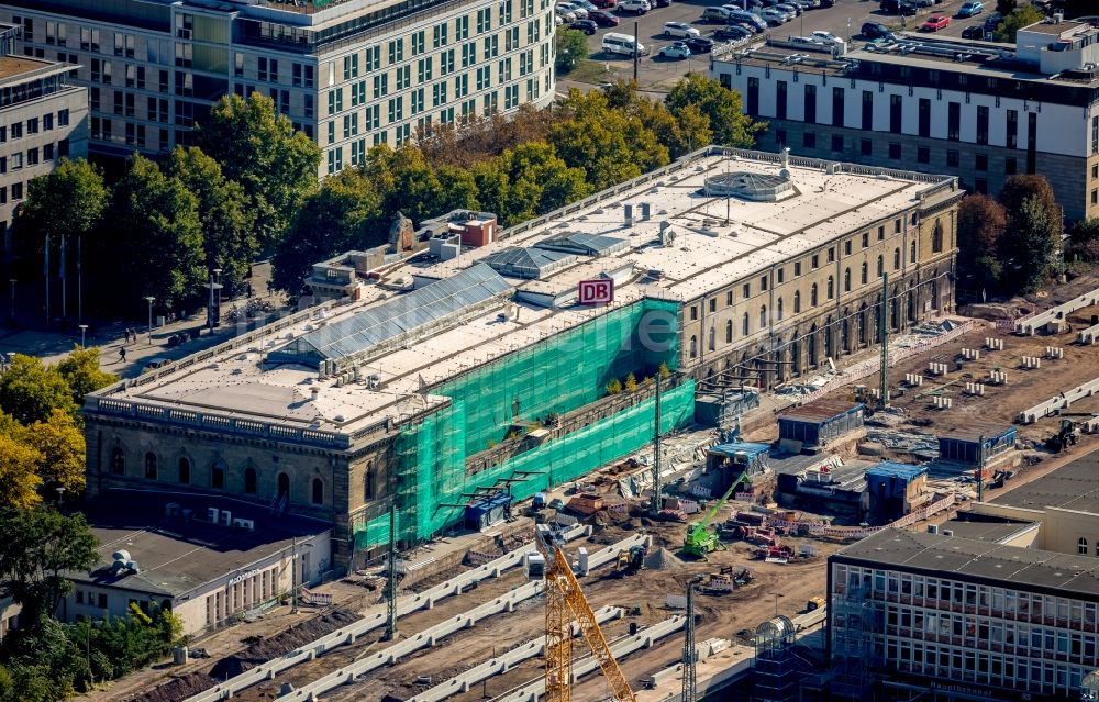 Luftbild Magdeburg - Baustelle zum Neubau des Citytunnels im Zuge der Bahnbrückensanierung der Deutschen Bahn in Magdeburg im Bundesland Sachsen-Anhalt