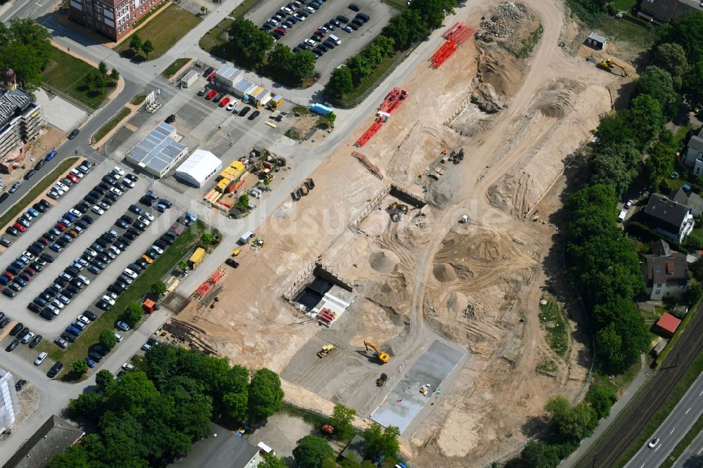 Luftbild Schwerin - Baustelle zum Neubau von Depots und Werkstätten in Schwerin im Bundesland Mecklenburg-Vorpommern, Deutschland