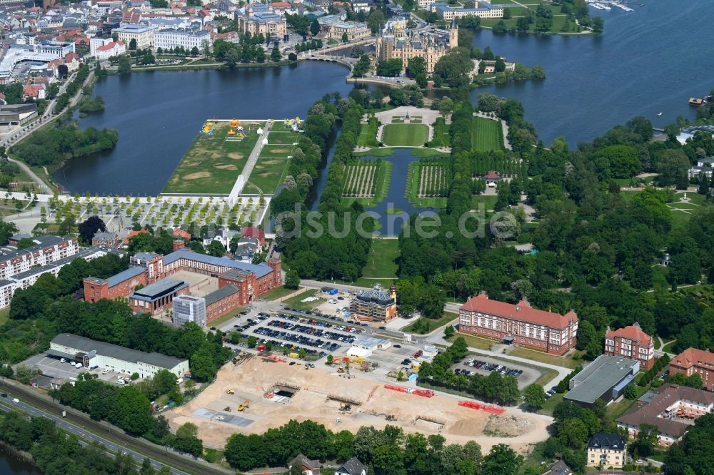 Luftbild Schwerin - Baustelle zum Neubau von Depots und Werkstätten in Schwerin im Bundesland Mecklenburg-Vorpommern, Deutschland