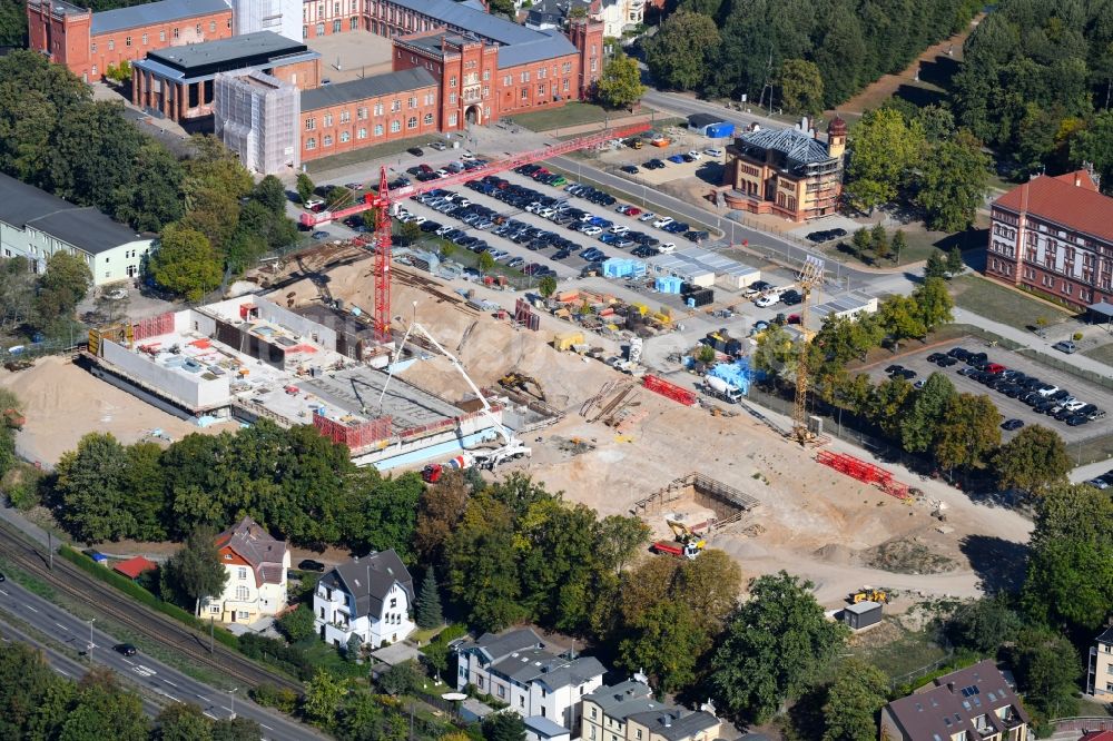 Luftbild Schwerin - Baustelle zum Neubau von Depots und Werkstätten in Schwerin im Bundesland Mecklenburg-Vorpommern, Deutschland