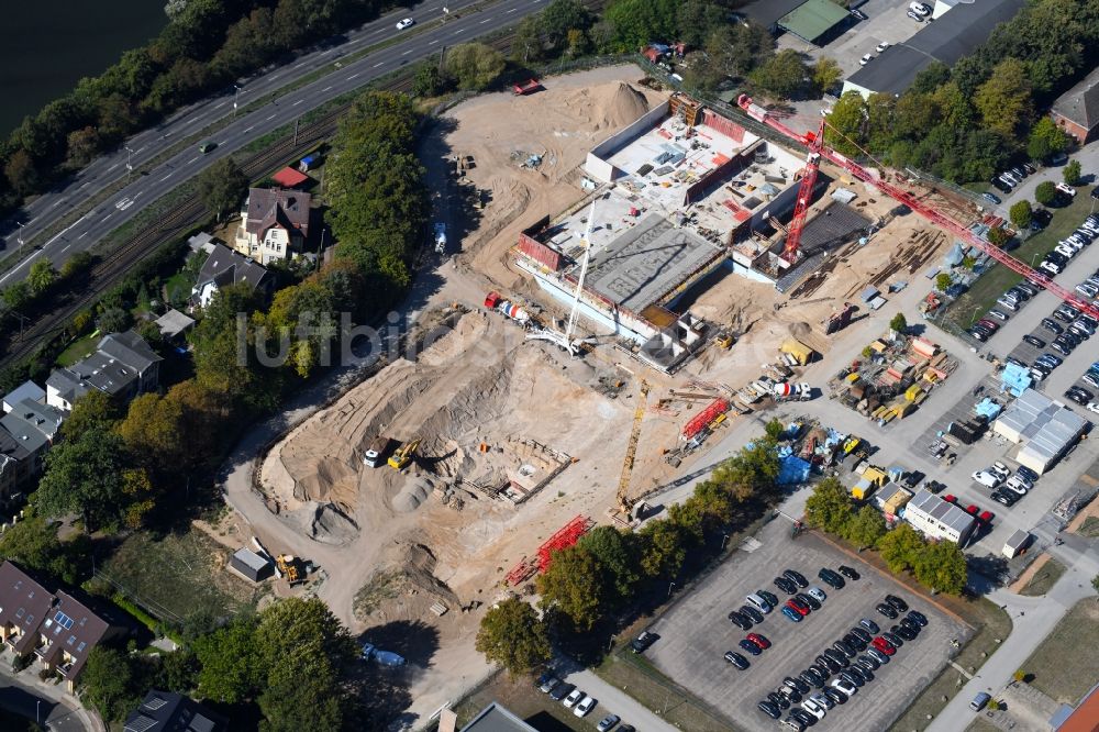 Schwerin aus der Vogelperspektive: Baustelle zum Neubau von Depots und Werkstätten in Schwerin im Bundesland Mecklenburg-Vorpommern, Deutschland