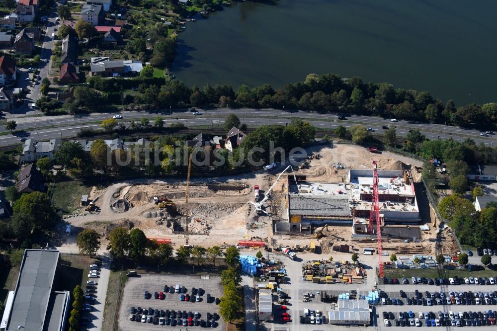 Schwerin von oben - Baustelle zum Neubau von Depots und Werkstätten in Schwerin im Bundesland Mecklenburg-Vorpommern, Deutschland