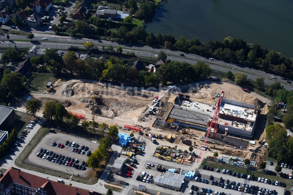 Schwerin aus der Vogelperspektive: Baustelle zum Neubau von Depots und Werkstätten in Schwerin im Bundesland Mecklenburg-Vorpommern, Deutschland