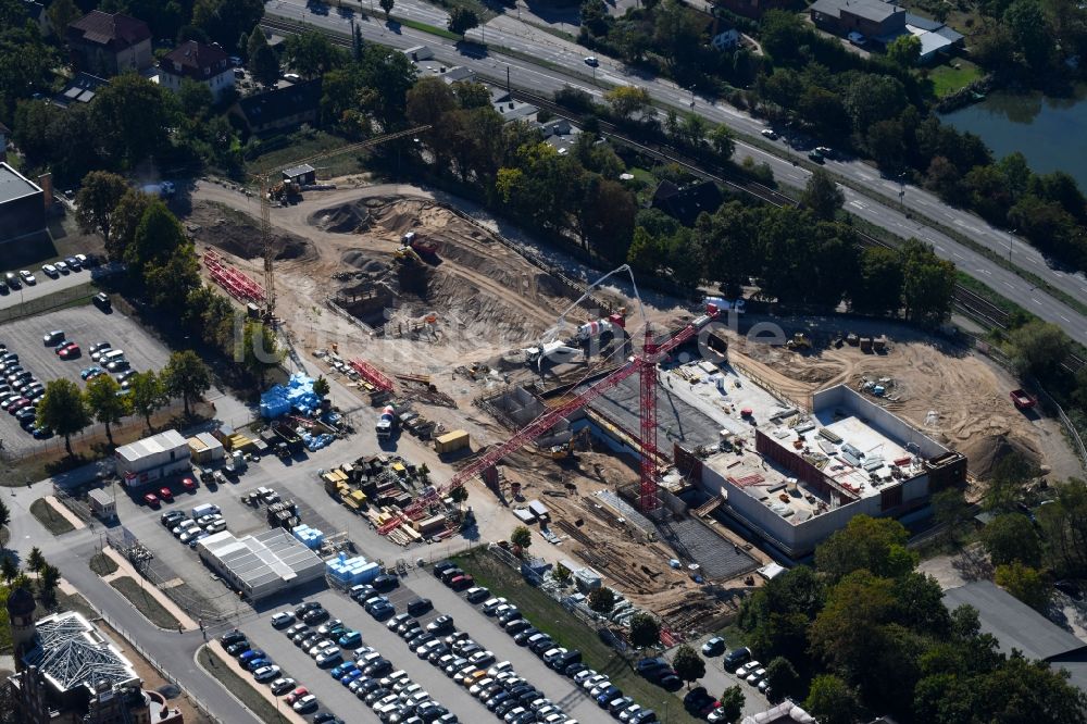 Luftbild Schwerin - Baustelle zum Neubau von Depots und Werkstätten in Schwerin im Bundesland Mecklenburg-Vorpommern, Deutschland