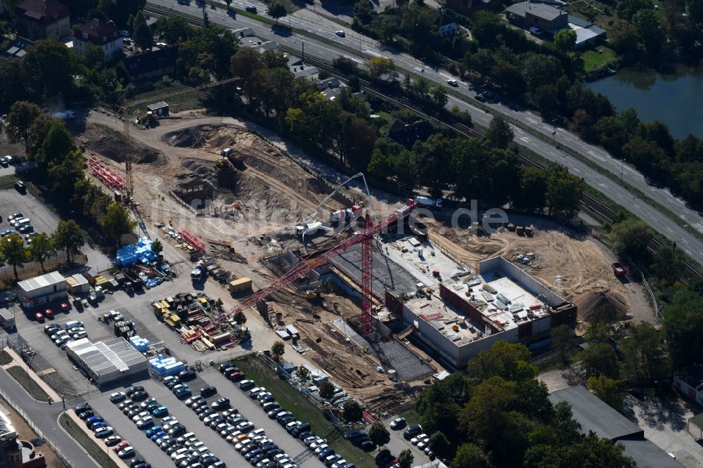 Luftaufnahme Schwerin - Baustelle zum Neubau von Depots und Werkstätten in Schwerin im Bundesland Mecklenburg-Vorpommern, Deutschland