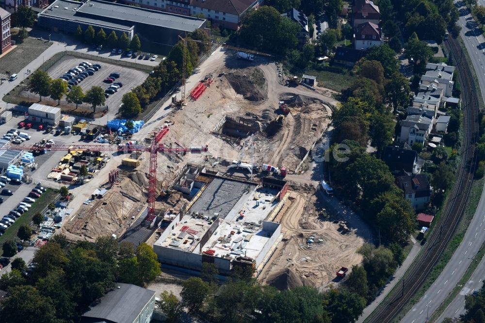 Luftaufnahme Schwerin - Baustelle zum Neubau von Depots und Werkstätten in Schwerin im Bundesland Mecklenburg-Vorpommern, Deutschland