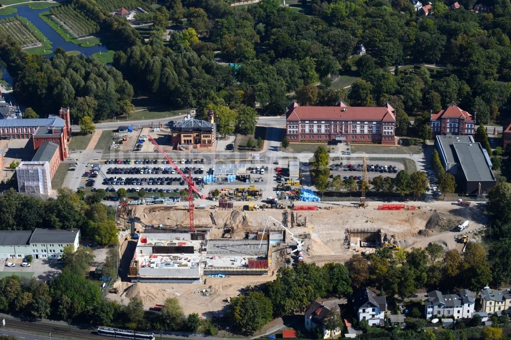 Schwerin aus der Vogelperspektive: Baustelle zum Neubau von Depots und Werkstätten in Schwerin im Bundesland Mecklenburg-Vorpommern, Deutschland