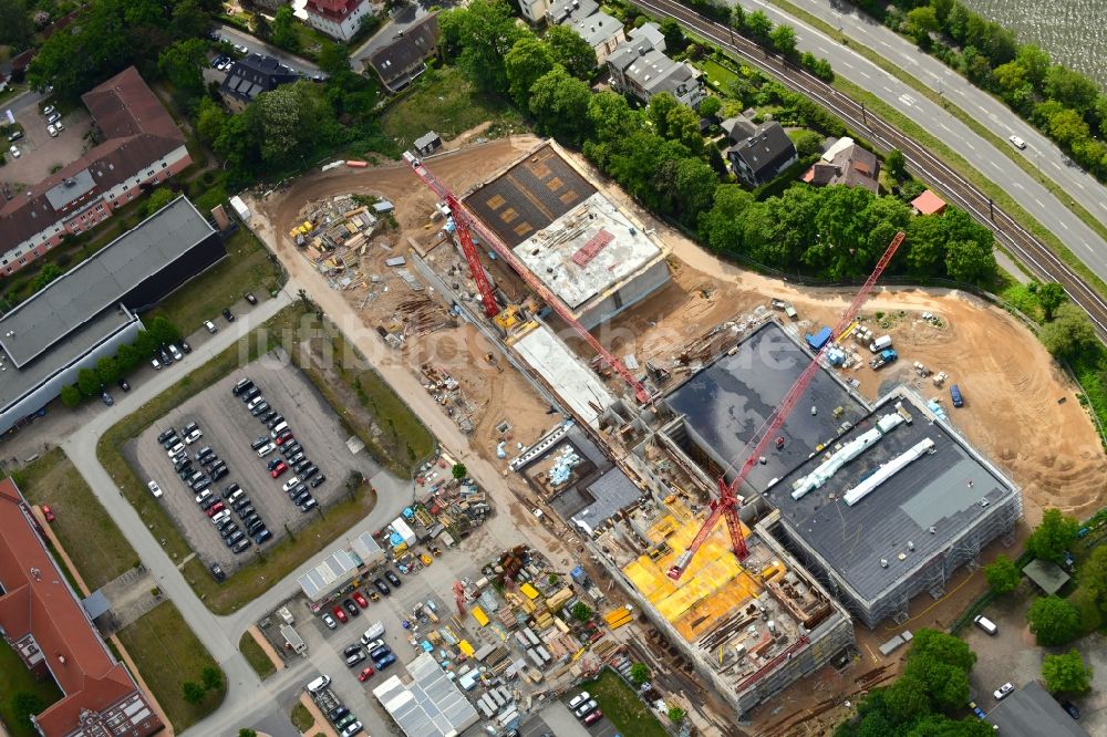 Luftbild Schwerin - Baustelle zum Neubau von Depots und Werkstätten in Schwerin im Bundesland Mecklenburg-Vorpommern, Deutschland