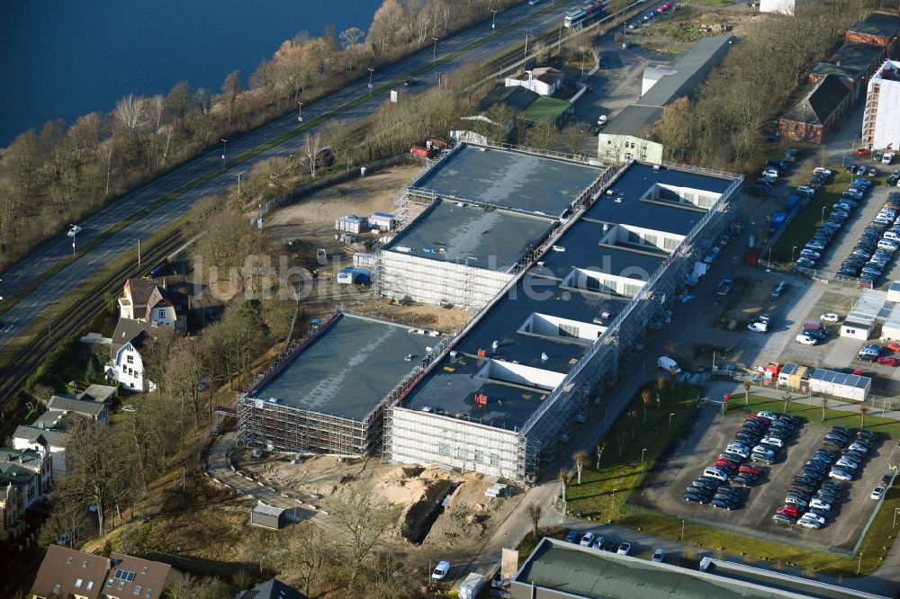 Schwerin aus der Vogelperspektive: Baustelle zum Neubau von Depots und Werkstätten in Schwerin im Bundesland Mecklenburg-Vorpommern, Deutschland