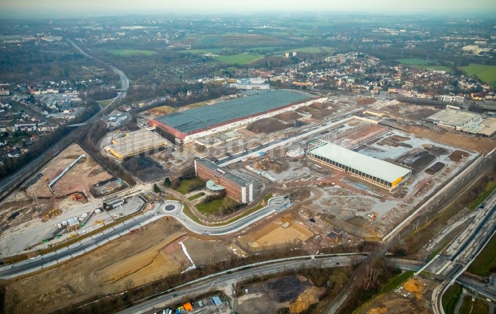 Luftbild Bochum - Baustelle zum Neubau eines DHL- Hub- Gebäudekomplexes auf dem Gelände des Logistikzentrums im Entwicklungsgebiet MARK 51°7 in Bochum im Bundesland Nordrhein-Westfalen, Deutschland