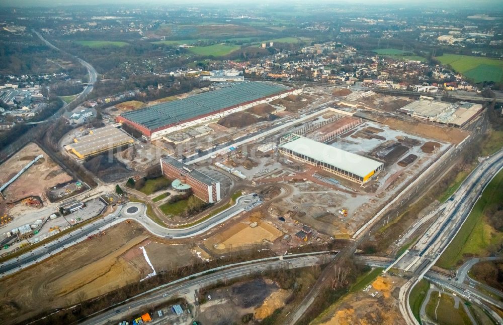 Luftaufnahme Bochum - Baustelle zum Neubau eines DHL- Hub- Gebäudekomplexes auf dem Gelände des Logistikzentrums im Entwicklungsgebiet MARK 51°7 in Bochum im Bundesland Nordrhein-Westfalen, Deutschland