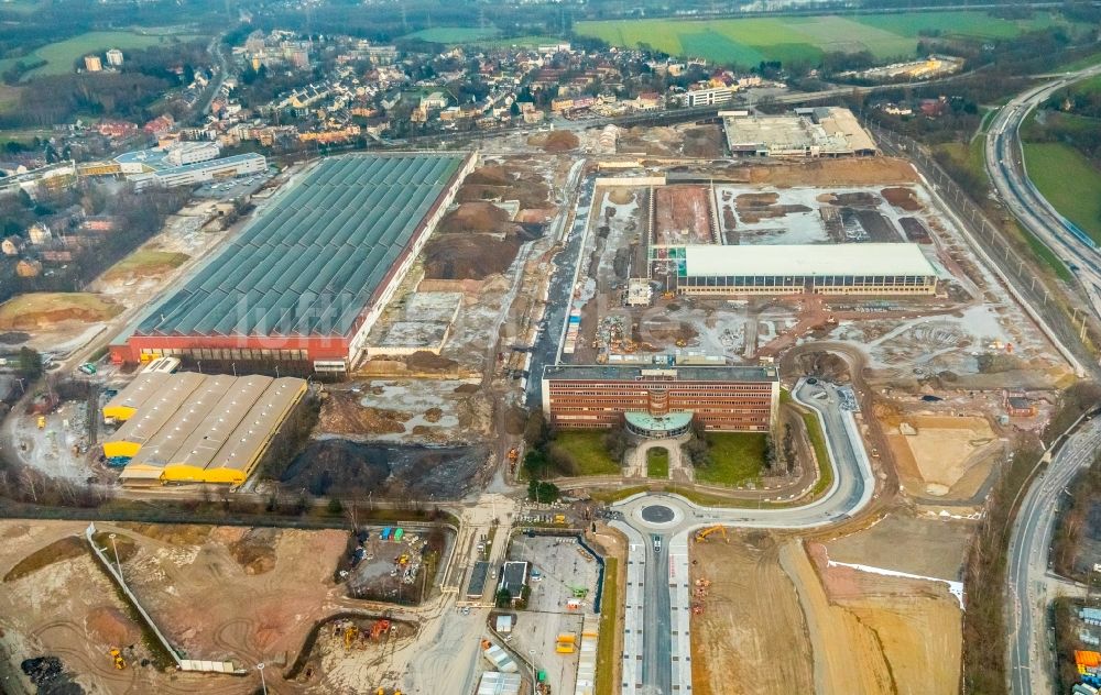 Luftbild Bochum - Baustelle zum Neubau eines DHL- Hub- Gebäudekomplexes auf dem Gelände des Logistikzentrums im Entwicklungsgebiet MARK 51°7 in Bochum im Bundesland Nordrhein-Westfalen, Deutschland