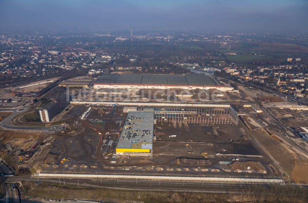 Luftbild Bochum - Baustelle zum Neubau eines DHL- Hub- Gebäudekomplexes auf dem Gelände des Logistikzentrums im Entwicklungsgebiet MARK 51°7 in Bochum im Bundesland Nordrhein-Westfalen, Deutschland