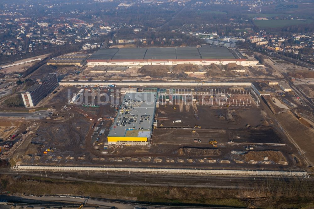 Bochum von oben - Baustelle zum Neubau eines DHL- Hub- Gebäudekomplexes auf dem Gelände des Logistikzentrums im Entwicklungsgebiet MARK 51°7 in Bochum im Bundesland Nordrhein-Westfalen, Deutschland