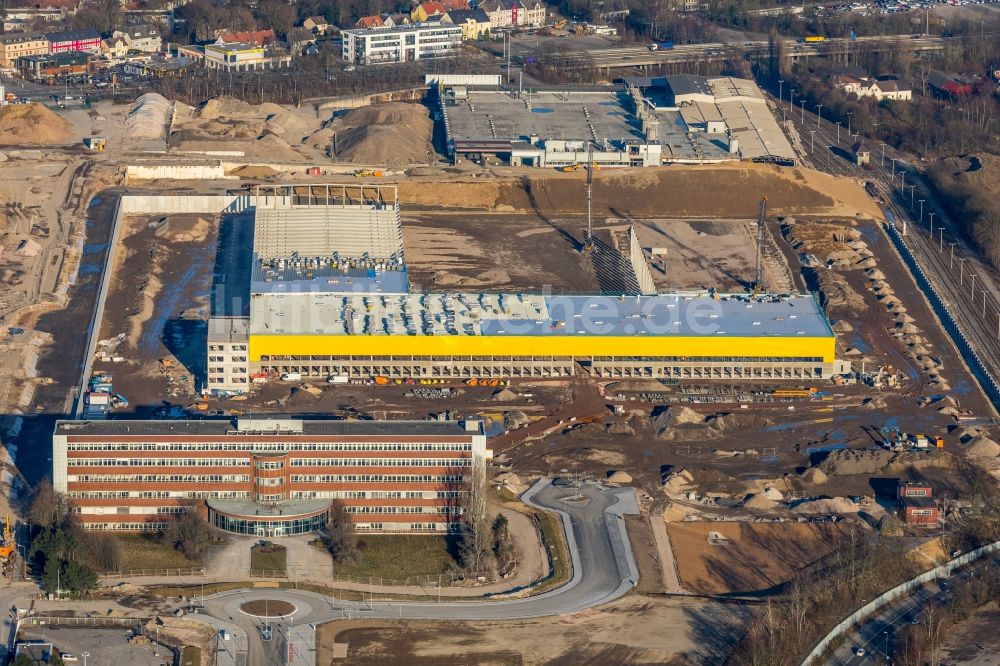 Bochum von oben - Baustelle zum Neubau eines DHL- Hub- Gebäudekomplexes auf dem Gelände des Logistikzentrums im Entwicklungsgebiet MARK 51°7 in Bochum im Bundesland Nordrhein-Westfalen, Deutschland