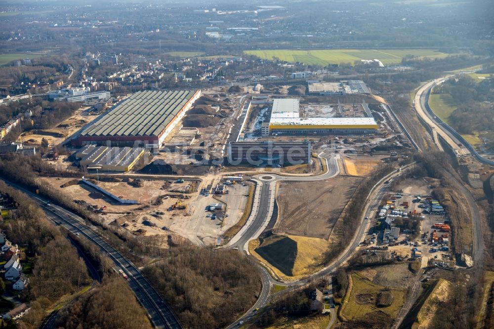 Luftbild Bochum - Baustelle zum Neubau eines DHL- Hub- Gebäudekomplexes auf dem Gelände des Logistikzentrums im Entwicklungsgebiet MARK 51°7 in Bochum im Bundesland Nordrhein-Westfalen, Deutschland