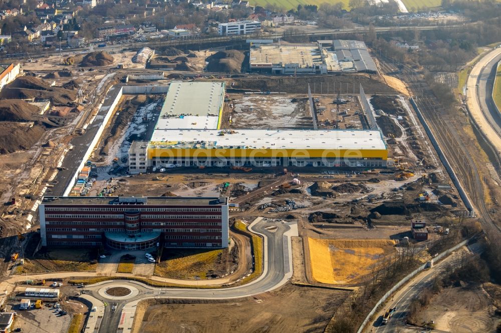 Bochum von oben - Baustelle zum Neubau eines DHL- Hub- Gebäudekomplexes auf dem Gelände des Logistikzentrums im Entwicklungsgebiet MARK 51°7 in Bochum im Bundesland Nordrhein-Westfalen, Deutschland