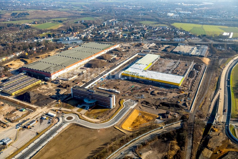 Luftbild Bochum - Baustelle zum Neubau eines DHL- Hub- Gebäudekomplexes auf dem Gelände des Logistikzentrums im Entwicklungsgebiet MARK 51°7 in Bochum im Bundesland Nordrhein-Westfalen, Deutschland