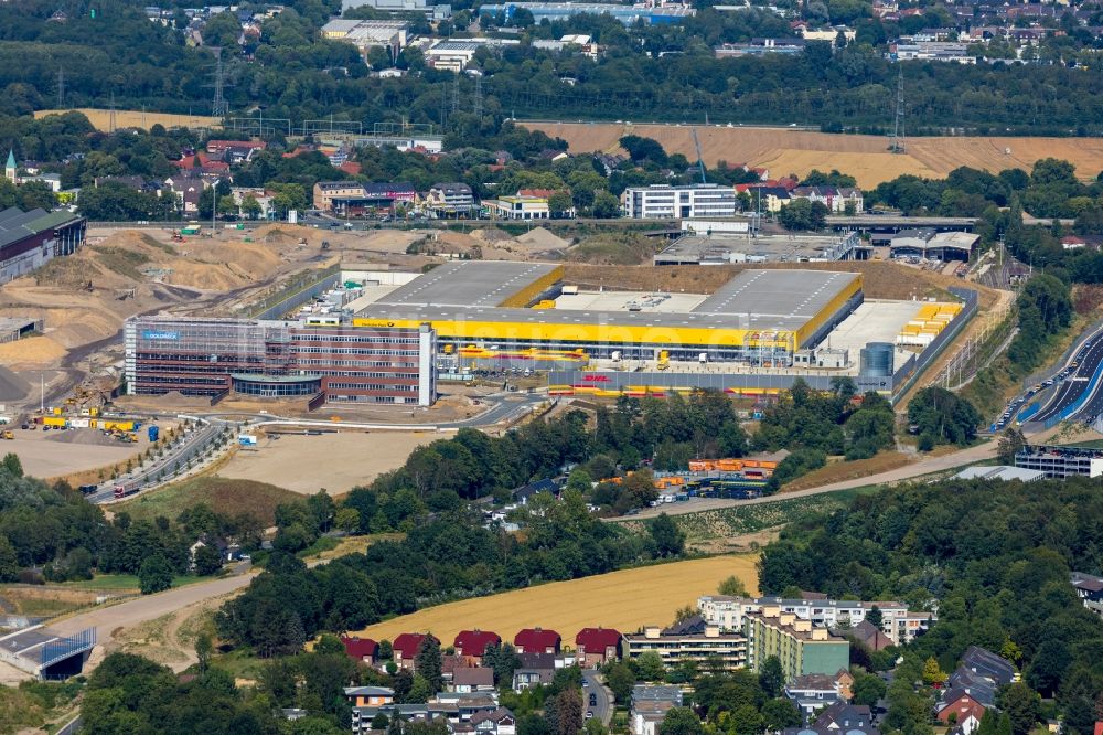 Luftbild Bochum - Baustelle zum Neubau eines DHL- Hub- Gebäudekomplexes auf dem Gelände des Logistikzentrums im Entwicklungsgebiet MARK 51°7 in Bochum im Bundesland Nordrhein-Westfalen, Deutschland