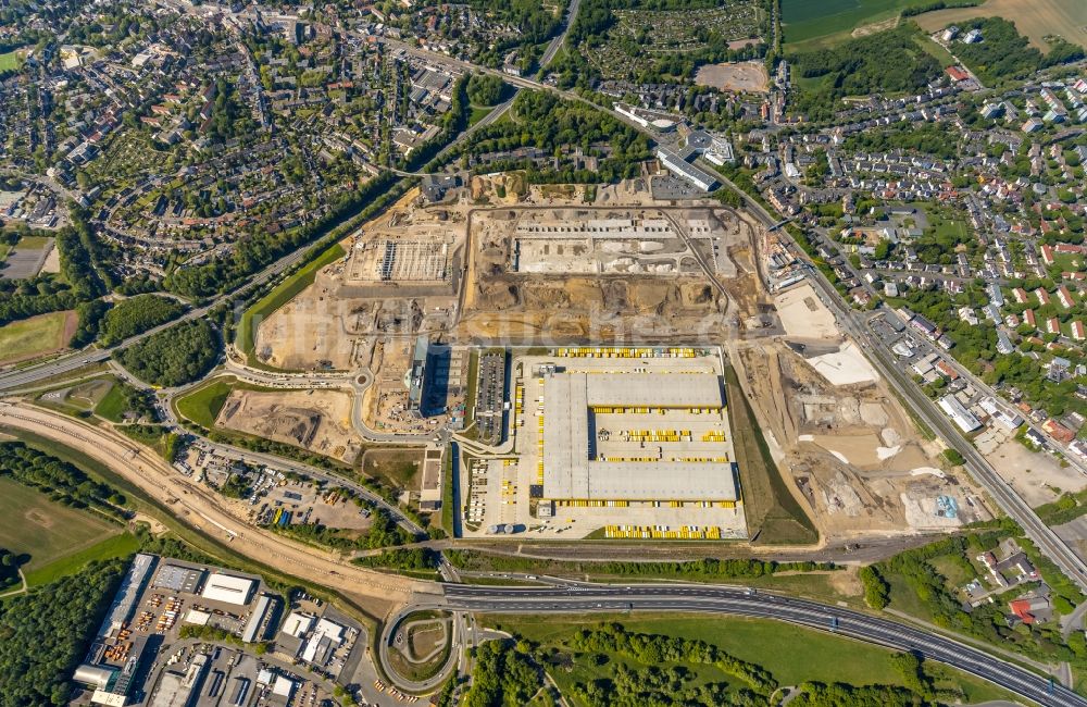 Bochum von oben - Baustelle zum Neubau eines DHL- Hub- Gebäudekomplexes auf dem Gelände des Logistikzentrums im Entwicklungsgebiet MARK 51°7 in Bochum im Bundesland Nordrhein-Westfalen, Deutschland