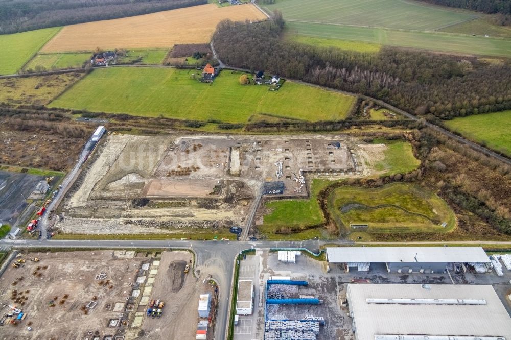 Hamm aus der Vogelperspektive: Baustelle zum Neubau Distribution Park im Ortsteil Uentrop in Hamm im Bundesland Nordrhein-Westfalen, Deutschland