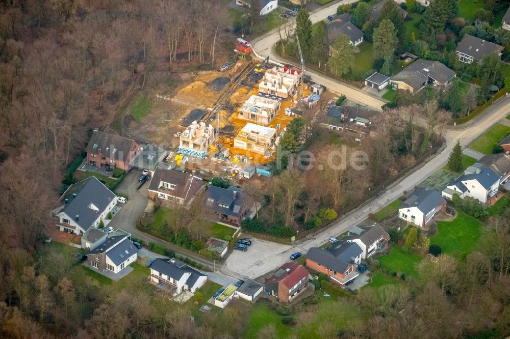 Luftbild Gladbeck - Baustelle zum Neubau von Doppelhaushälften am Blommsweg in Gladbeck im Bundesland Nordrhein-Westfalen, Deutschland