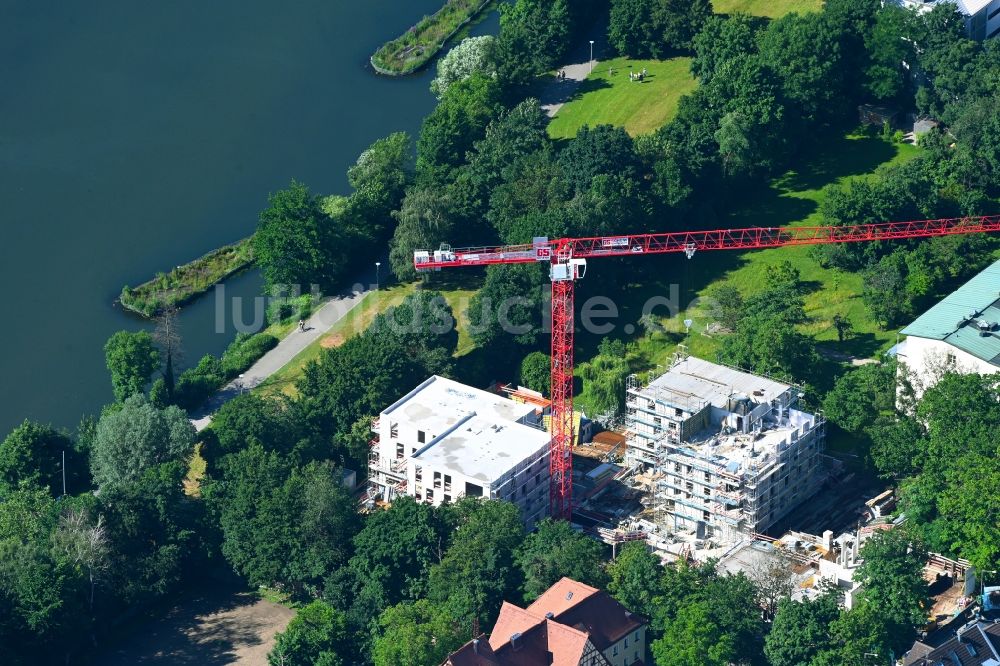 Nürnberg aus der Vogelperspektive: Baustelle zum Neubau dreier Wohnhäuser im Ortsteil Veilhof in Nürnberg im Bundesland Bayern, Deutschland