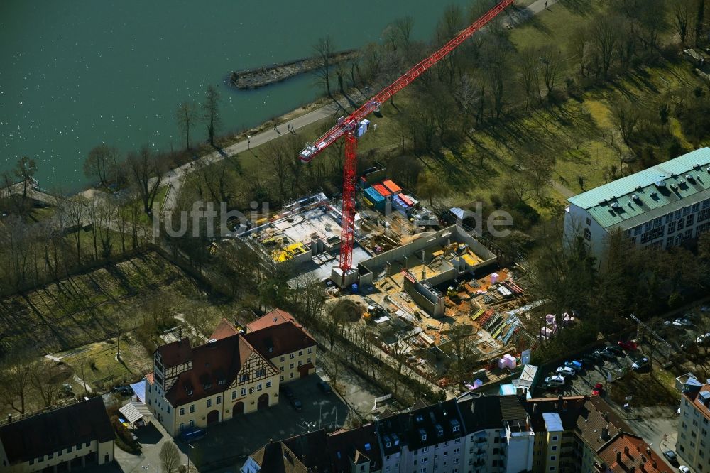 Nürnberg aus der Vogelperspektive: Baustelle zum Neubau dreier Wohnhäuser in der Veilhofstraße im Ortsteil Veilhof in Nürnberg im Bundesland Bayern, Deutschland