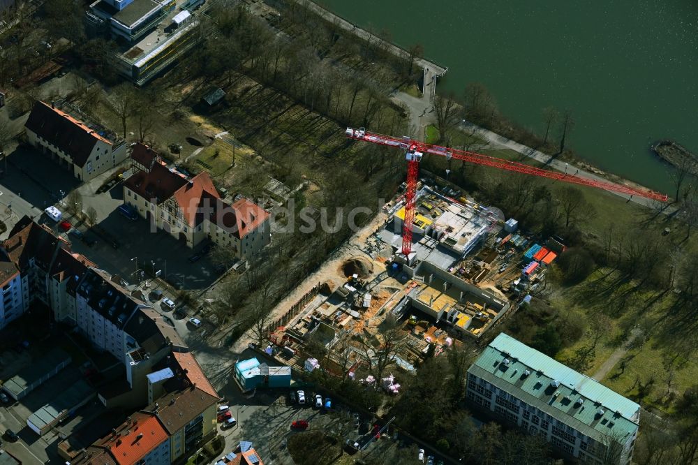 Luftaufnahme Nürnberg - Baustelle zum Neubau dreier Wohnhäuser in der Veilhofstraße im Ortsteil Veilhof in Nürnberg im Bundesland Bayern, Deutschland