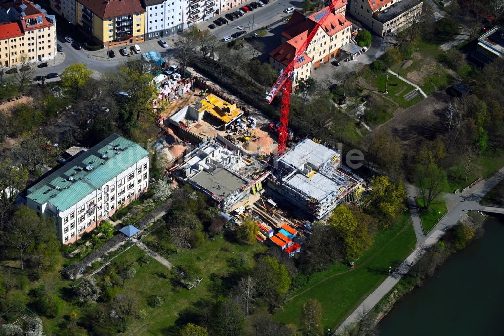 Luftbild Nürnberg - Baustelle zum Neubau dreier Wohnhäuser in der Veilhofstraße im Ortsteil Veilhof in Nürnberg im Bundesland Bayern, Deutschland