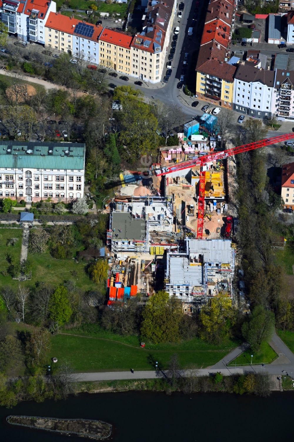 Luftaufnahme Nürnberg - Baustelle zum Neubau dreier Wohnhäuser in der Veilhofstraße im Ortsteil Veilhof in Nürnberg im Bundesland Bayern, Deutschland