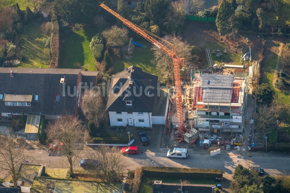 Luftaufnahme Hamm - Baustelle zum Neubau eines Einfamilienhaus in der Hubertusstraße in Hamm im Bundesland Nordrhein-Westfalen, Deutschland