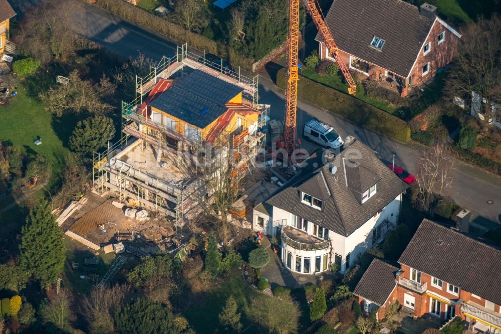 Hamm von oben - Baustelle zum Neubau eines Einfamilienhaus in der Hubertusstraße in Hamm im Bundesland Nordrhein-Westfalen, Deutschland