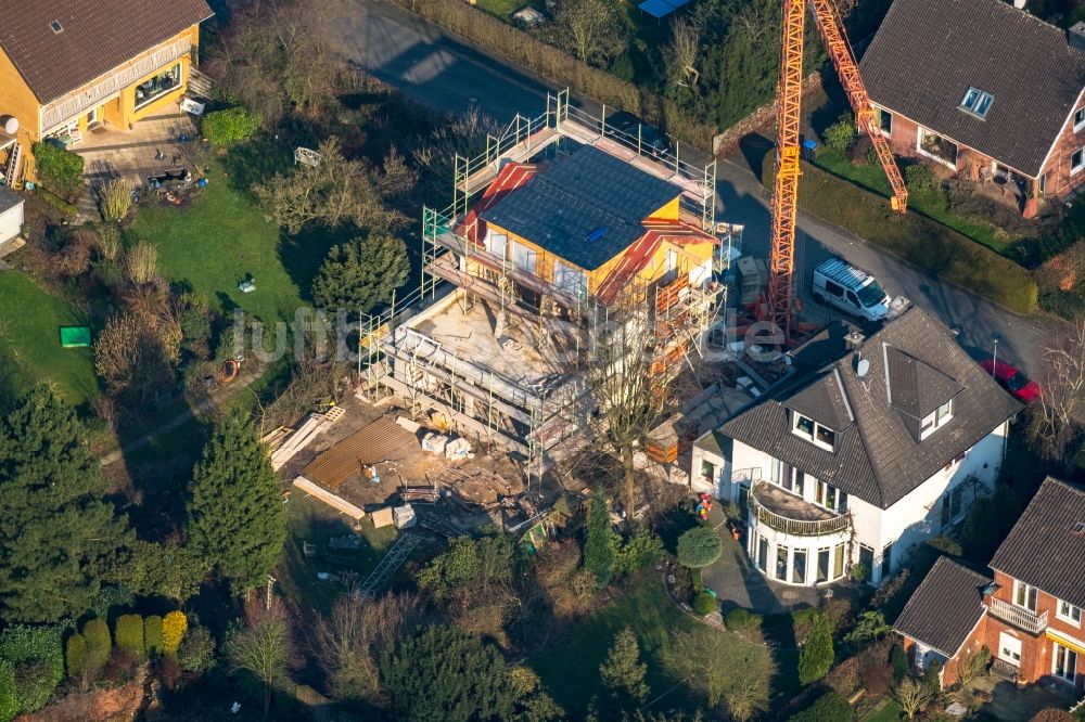 Hamm aus der Vogelperspektive: Baustelle zum Neubau eines Einfamilienhaus in der Hubertusstraße in Hamm im Bundesland Nordrhein-Westfalen, Deutschland